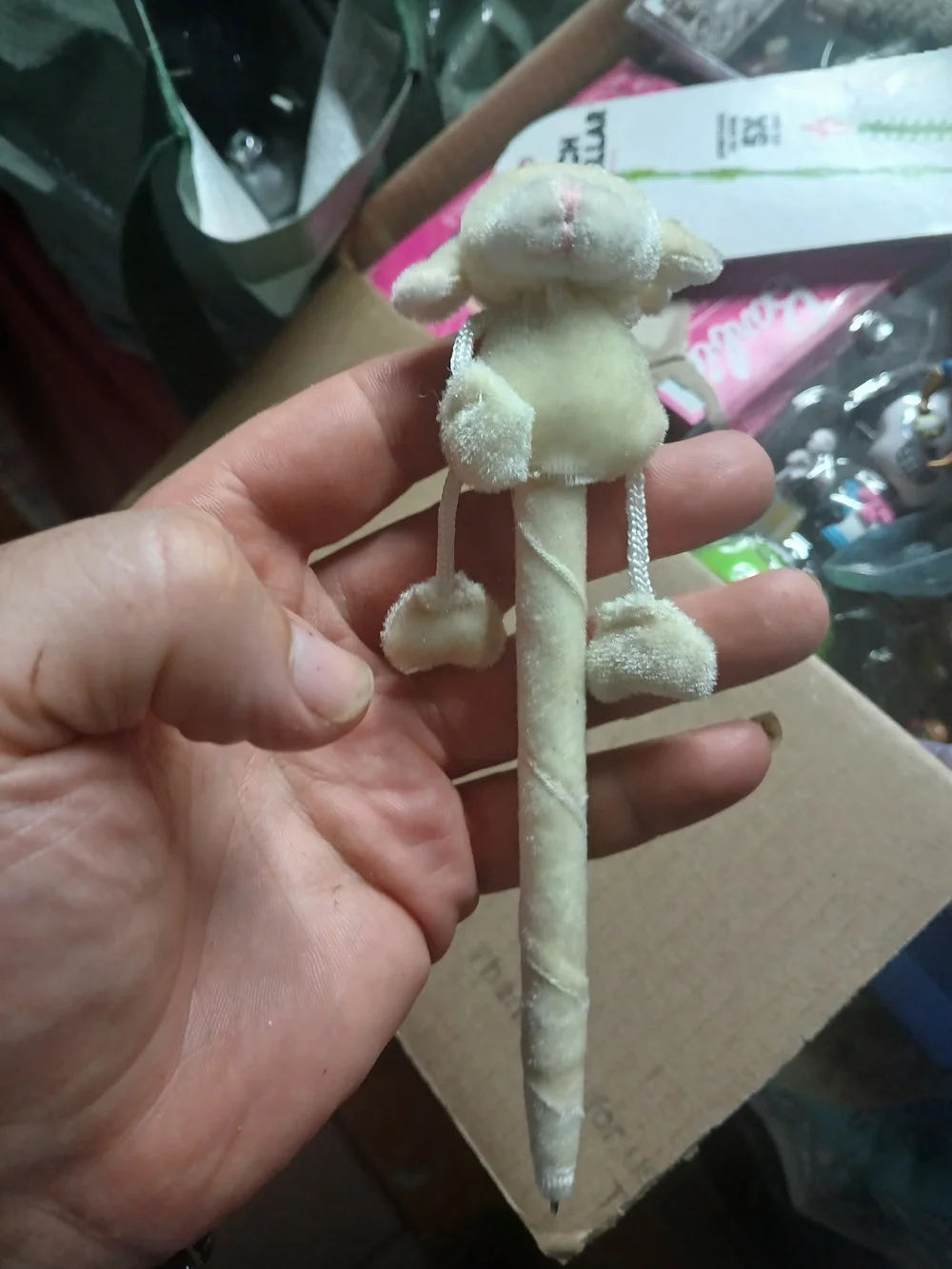 novelty plush animal pen White Teddy Bear- No Ink- Felt / Cotton